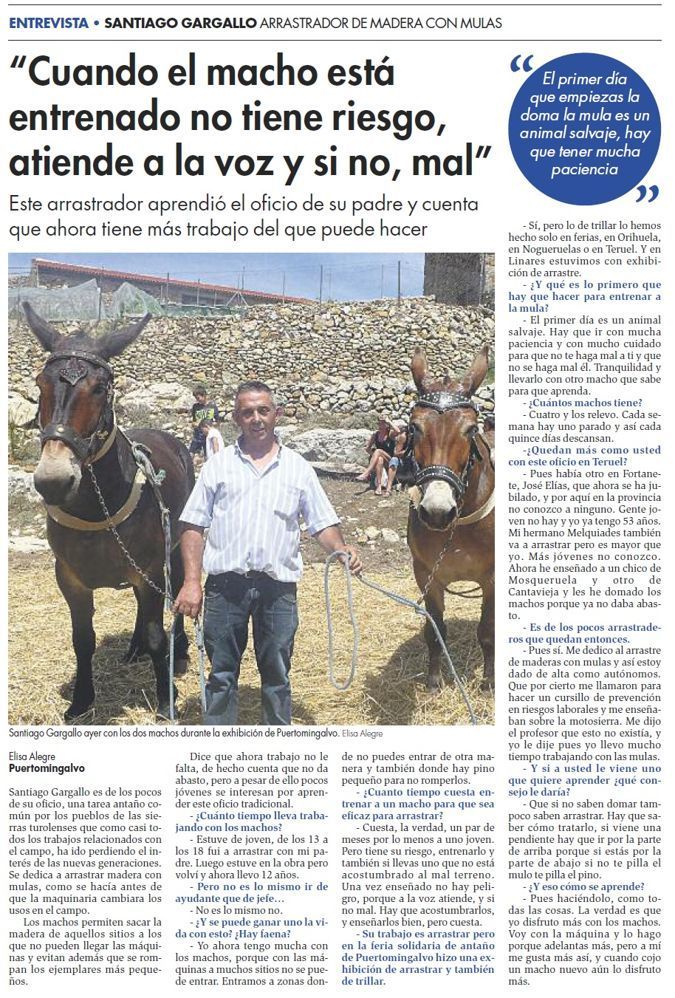 Entrevista a Santiago Gargallo en el Diario de Teruel